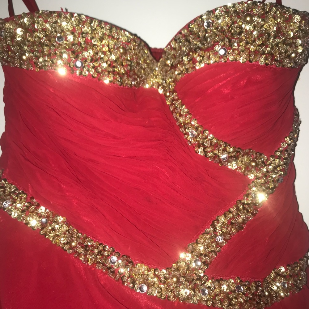 Red Strapless Formal Gown